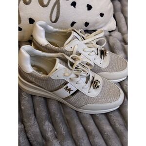 MK michael kors mabel glitter chain mesh trainers,sneakers,shoe gold metallic 10